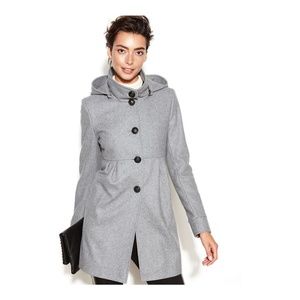 DKNY Hooded Wool Blend Babydoll Coat